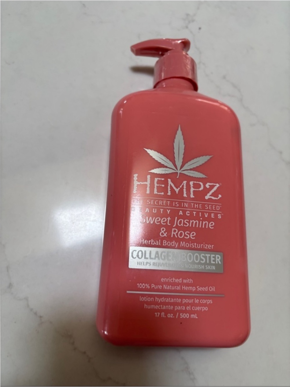 Hempz Sweet Jasmine & Rose Herbal Body Moisturizer - Coral Pink Bottle